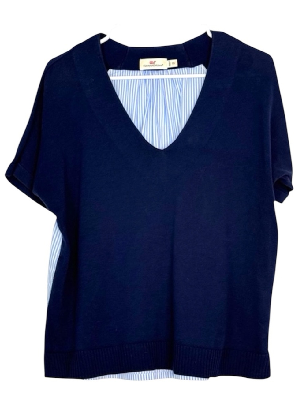Vineyard Vines Navy Knit & Stripe Poplin Back Top Size XS